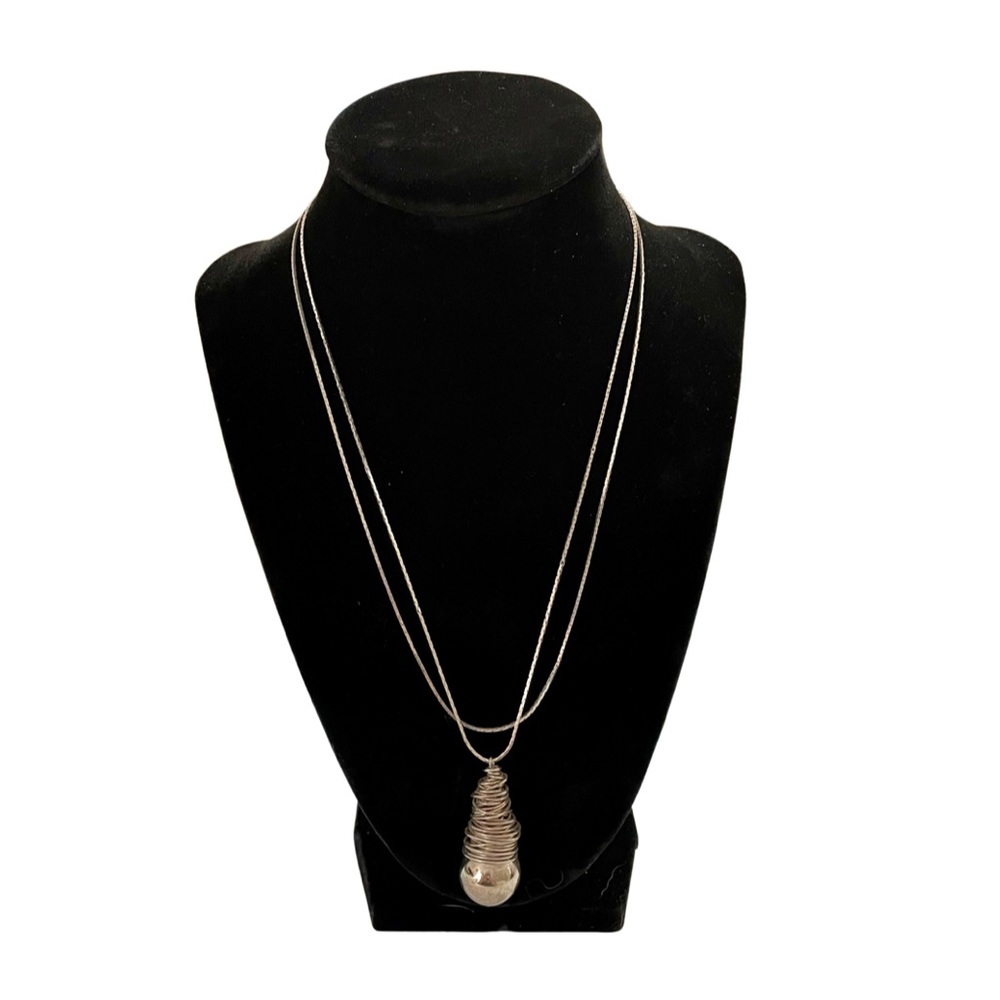 Long Sterling Silver Necklace with Custom Modern Ball Pendant